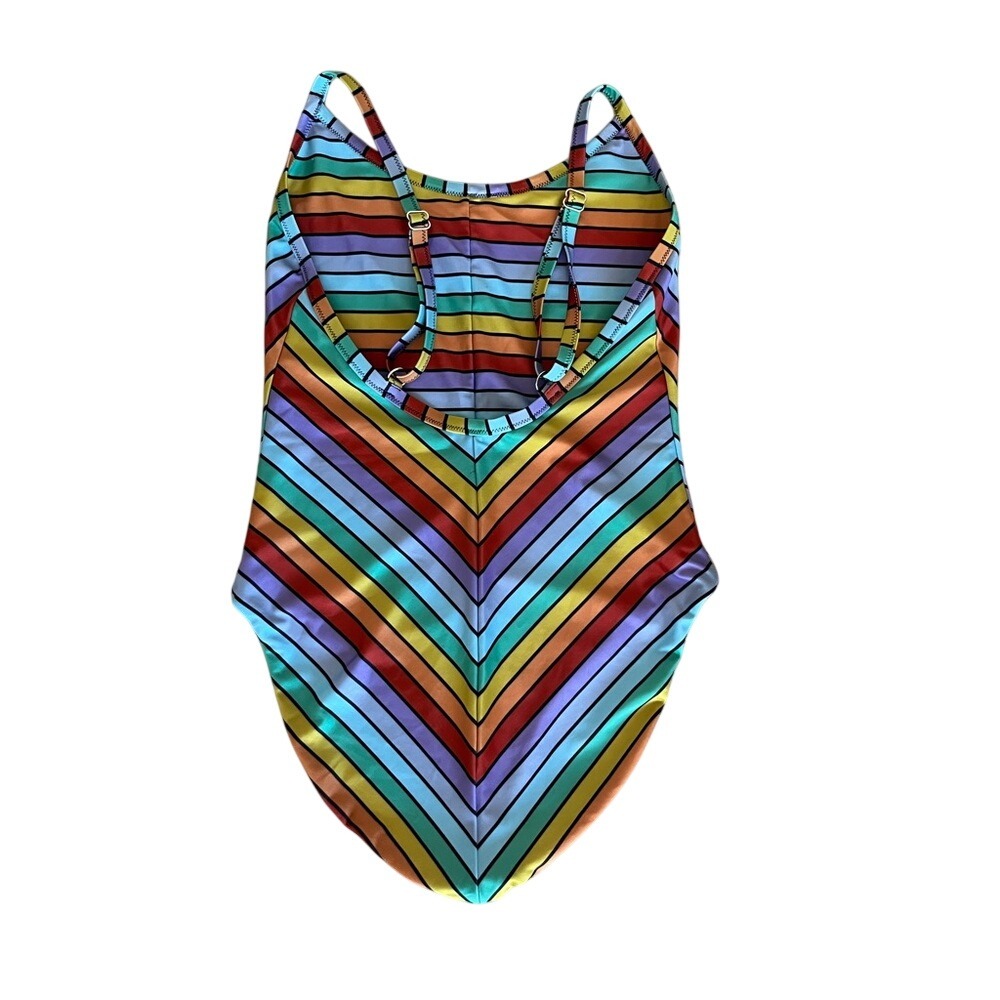 LPA x ATL Rainbow Stripe One Piece Swimsuit Colorful Bodysuit Size L 0085 - Picture 2 of 4